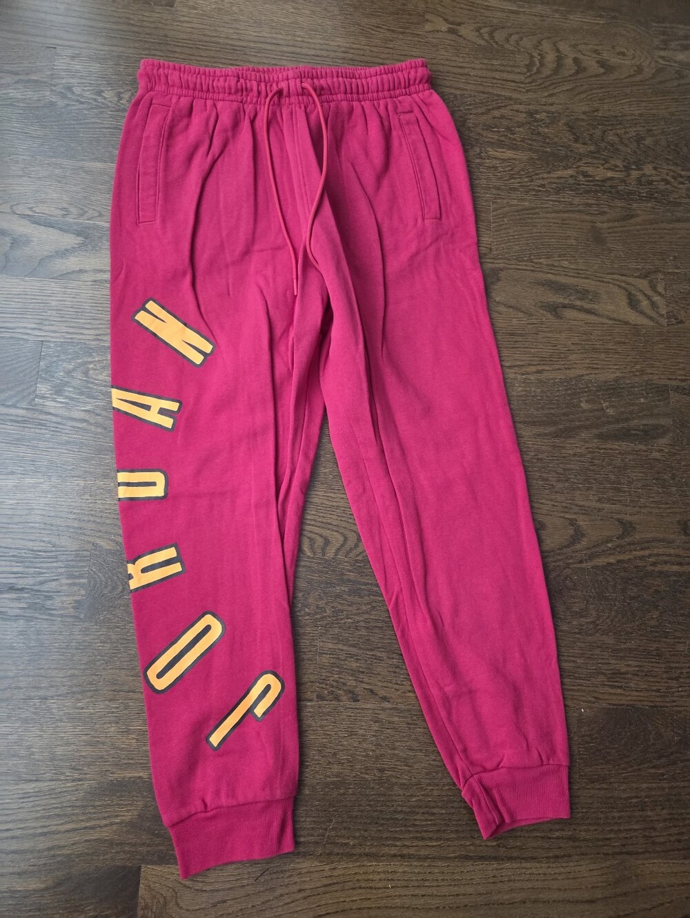 Jordan Jump Man Men's Fuchsia Sweatpants with Yellow Lettering Sz.L